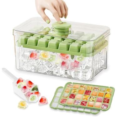 Imagem de Bandeja de cubo de gelo de fácil liberação com tampa, caixa e colher de gelo, 2 unidades de bandeja de gelo de plástico, bandejas de gelo para freezer com recipiente, bebidas geladas, uísque e