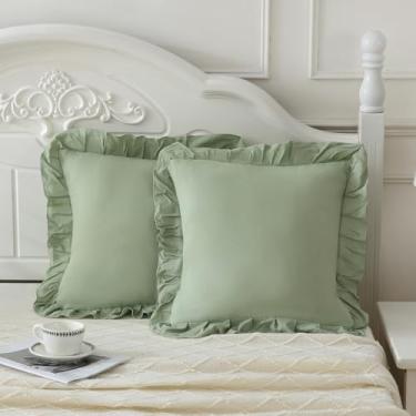 Imagem de Merryword Fronhas verdes 45,7 x 45,7 cm, verde sálvia, pacote com 2 fronhas com babados para sofá, quarto