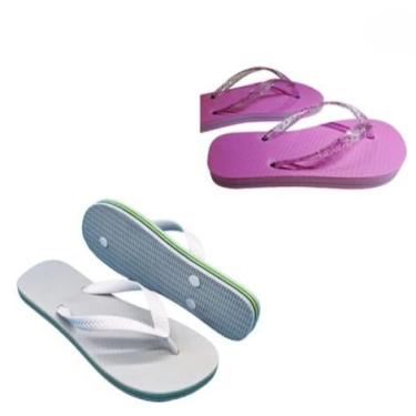 Imagem de Chinelos de Nuvem, Kit 10 Pares Chinelos Bandeirinha Masculino e Feminino de Dedo Borracha(Rosa Branco,35)