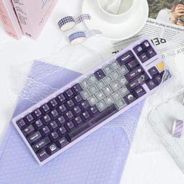 Imagem de Sumgsn Conjunto de teclas transparentes de 136 teclas com perfil cereja UV para teclado mecânico Cherry Switches 61/64/87/104/108 Cherry Mx (roxo claro)