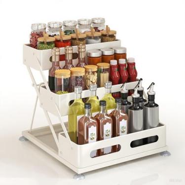 Imagem de Bokelai Porta-temperos, 3 camadas, dobrável, organizador de temperos, suporte de armazenamento, prateleira para armário, cozinha, bancada, despensa, café, bar, branco