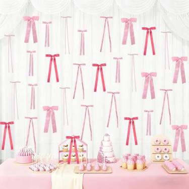 Imagem de 60 peças de decoração de parede com laço rosa, guirlanda de laço de fita, cenário de foto de arco DIY, decorações de festa para decoração de quarto, festas de aniversário, chás de bebê, festas de