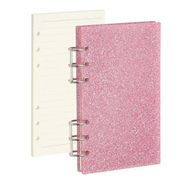Imagem de PATIKIL Capa para caderno com 6 anéis, fichário acrílico com glitter A6, 2 anéis redondos de metal prateado com 90 folhas forradas, papéis internos para planejamento de viagens, escritório, orçamento