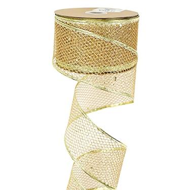 Imagem de MEEDEE Rede de malha de arame com glitter - Fita dourada de Natal, fita metálica com fio de 6 cm (25 jardas)