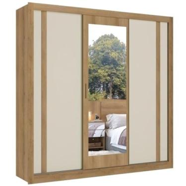 Imagem de Guarda-roupa Casal Thb Ibiza Glass, 3 Portas, Cappuccino Off White/cacau com Espelho