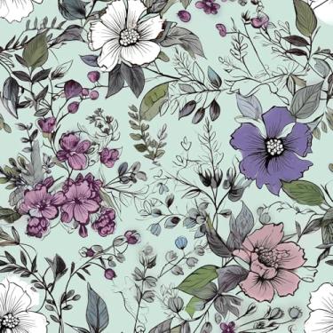 Imagem de Danodoi Papel de parede floral ciano para contato azul vintage mural de parede de flores coloridas vinil impermeável autoadesivo removível para locatários papel de parede 44,5 cm x 998 cm