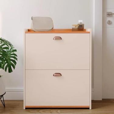 Imagem de Sapateira Banquinho 21 Pares Sapato Organizadora Prateleira Gaveta Basculante Hall De Entrada(Closet Off White Cinamomo)