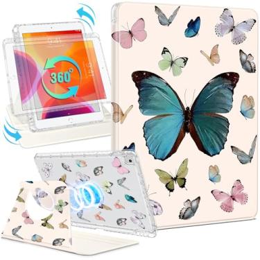 Imagem de Shorogyt Capa magnética para iPad 9ª/8ª/7ª geração, suporte magnético de 10,2 polegadas para mulheres – Design fofo, capas giratórias de 360 graus para meninas e crianças com suporte de lápis para