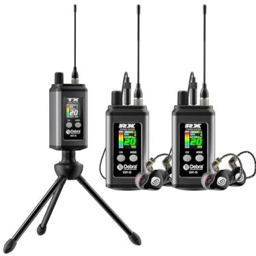 Imagem de Monitor de ouvido Debra EST-12 Pro UHF estéreo sem fio, IEM sem fio, sistema de monitoramento portátil recarregável, 20 canais ajustáveis, ideal para gravação ao vivo, gravação e conferências (preto
