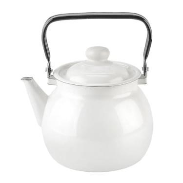 Imagem de Chaleira esmaltada vintage, chaleira de chá para água quente rápida para ferver, bule para fogão, chaleira de água quente (branco puro (3,5 L))