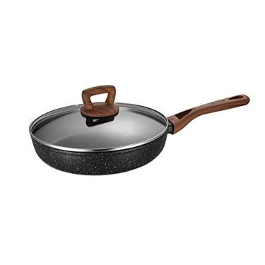 Imagem de Frigideira profissional antiaderente frigideira profunda de 28 cm com tampa de vidro com alça para todos os utensílios de cozinha