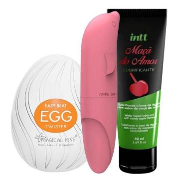 Imagem de Kit Masturbador EGG, Vibrador Golfinho e Gel Beijável - Conjunto Compl