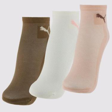 Imagem de Kit Meia Puma 3 Pares Cano Médio Feminina Rosa e Marrom, 34-39