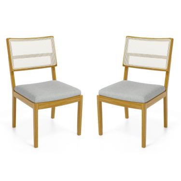 Imagem de Kit Com 2 Cadeiras Milena Madeira Maciça Assentos Estofados Encostos De Tela Sintética