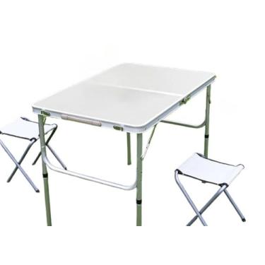 Imagem de Mesa Dobrável Portátil de Alumínio Vira Maleta com Tampo 90x60cm - Prática para Camping, Praia, Área Externa, Exterior e Viagens(90x60x70CM)