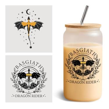 Imagem de VIANGOZA Conjunto de 2 peças Basgiath Dragon Rider UV DTF Cup Wraps para vidro de 473 ml, decalque de transferência a frio para copos de vidro, dragões de quarta asa, adesivo de vinil à prova d'água