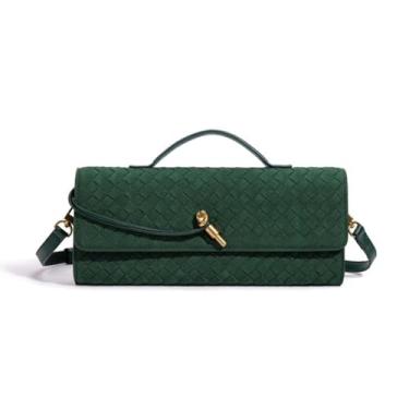 Imagem de AWUXINE Bolsa feminina de tecido feito à mão, casual, bolsa clutch de couro de camurça, bolsa tiracolo moderna, Verde
