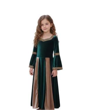 Imagem de Vestido Medieval Infantil verde e beje - Princesa Urbana, 3/4
