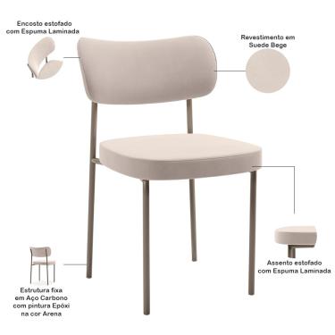 Imagem de Kit 04 Cadeiras Decorativa Estofada Para Sala de Jantar Melina Base Arena L02 Suede Bege - Lyam Decor