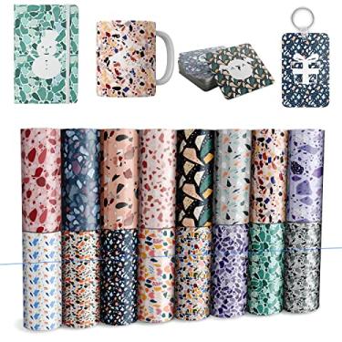 Imagem de Papel de sublimação geométrico Terrazzo para canecas Cricut Press Joy, papel de transferência para porta-copos de camisetas, 16 peças