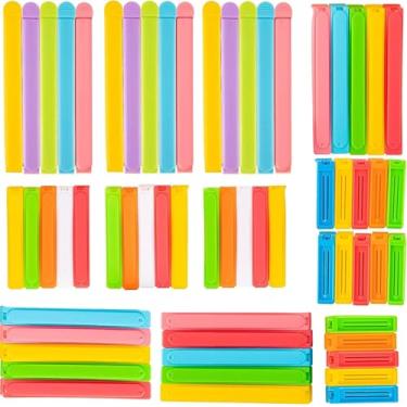 Imagem de 30 pastas reutilizáveis e clipes de papel, multicoloridos com alça de vedação, grampos de vedação de saco plástico coloridos para pacotes, fixador durável de uso diário