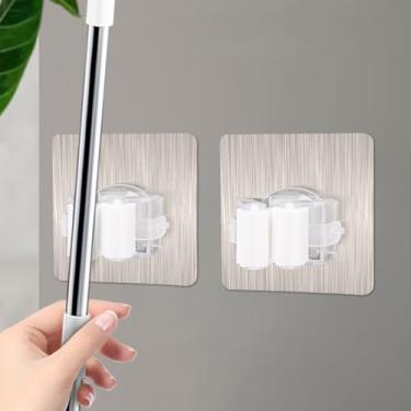 Imagem de Suporte branco para vassoura e esfregão, gancho de esfregão resistente, ganchos utilitários autoadesivos montados na parede para banheiro, cozinha, escritório (8 x 8 cm, um gancho)