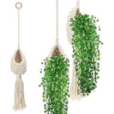 Imagem de Cabide para plantas aéreas boho macramê de 75 cm Tillandsia pendurar cesta suporte de corda flor decoração de casa