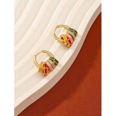 Imagem de Brincos de argola vintage vintage multicírculos coloridos esmaltados redondos modernos brincos femininos versáteis festa uso diário casamento noivado dia dos namorados dia das mães