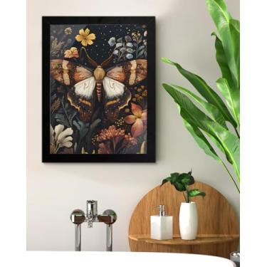 Imagem de Arte de parede de mariposa floral decoração gótica mariposa escura Academia pôster de bruxa estética emoldurada para decoração de parede de casa de fazenda 15 x 20 cm