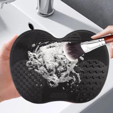 Imagem de Tapete de limpeza de pincel de maquiagem, almofada de limpeza de escova de silicone, almofada de limpeza de escova para escova, esponja, pó de pó (preto)