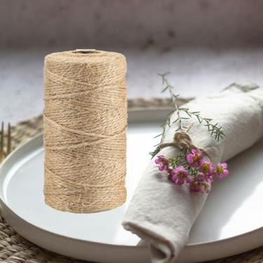 Imagem de Corda de juta marrom natural de 2 mm para artesanato, embrulho, embalagem, jardinagem, trepadeira de plantas, decoração de casa de tricô