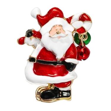 Imagem de Broche de Papai Noel com Jingle Bell para mulheres banhado a ouro moda festival de Natal vermelho verde sininhos de bengala doce broches de lapela alfinetes de lapela delicados acessórios de vestido