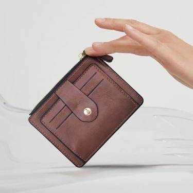 Imagem de Carteira feminina com porta-cartões de crédito, 8 compartimentos para cartões de crédito, com janela para identidade e zíper, Marrom, Minimalista