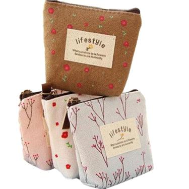 Imagem de Bolsa de moedas de lona floral, pacote com 4 - carteiras pequenas com zíper para mulheres e meninas, organizadores de bolso compactos