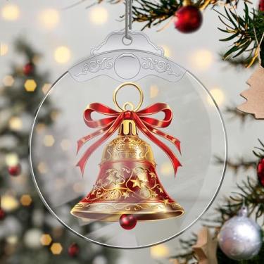 Imagem de Enfeites de Natal para pendurar em cristal de sino, enfeites de árvore de Natal feitos à mão, decoração de carro e casa - presentes de Natal, decoração de artesanato em acrílico, ideias de troca de