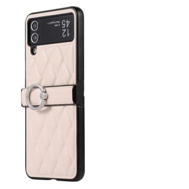 Imagem de Para Samsung Galaxy Z Flip 4 5 Flip3 Flip4 Flip5 Capa de telefone dobrável de couro liso com suporte de anel capa protetora, branca, para Galaxy Z Flip 4