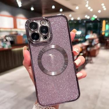Imagem de Capa Magnética para iPhone 14 Pro Max, [Compatível com Magsafe] Protetor de Lente de Câmera Proteção Total Glitter Elegante Anti-Riscos À Prova de Poeira Capa de Rede para Mulheres-Roxo