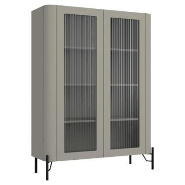 Imagem de Cristaleira Sala De Jantar 2 Portas Vidro Pés Industrial Preto Naim I0