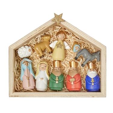 Imagem de DN DECONATION Conjunto de estatuetas de presépio, 11 peças de cena de família sagrada de resina - Mini decoração de Natal colorida para mesa interna de Natal, prateleira e exibição de férias em casa