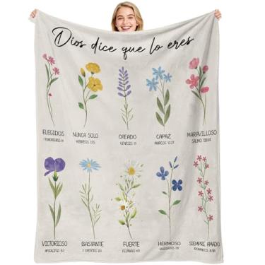 Imagem de VISSTREE Presentes cristãos espanhóis para mulheres, cobertor cristão com flores, cobertor de flanela religioso, presente inspirador de oração de fé para irmã, filha, mãe, cobertores macios 127 x 152