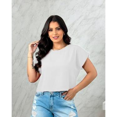 Imagem de Blusa Curta Social Cropped Básico Elegante Manga Japonesa em Viscose T