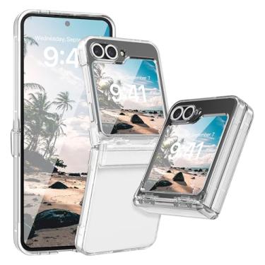 Imagem de FABSPARK Capa para Samsung Galaxy Z Flip 6 Protetor de tela integrado, proteção de dobradiça, transparente cristalino, antiamarelo, ajuste fino, acrílico rígido PC para Samsung Z Flip 6, transparente