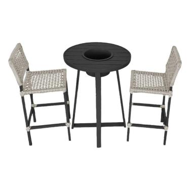 Imagem de Conjunto Bistrô Champanheira Tampo Ripado E 2 Banquetas França Corda Náutica Areia - Cor: Bege