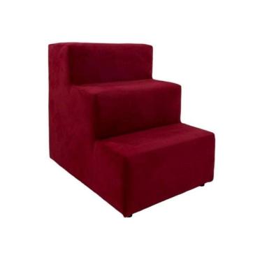 Imagem de Escada Escadinha Pet Cachorro 3 Degraus Rampa Suede Grace Cor:vermelho
