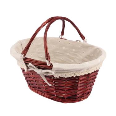 Imagem de Cesta grande de vime com alça, 36 x 28 x 17 cm, cesta de piquenique de vime com forro, cesta de presente vazia, cesta de salgueiro oval para frutas, doces, vinho, reunião, casamento, piquenique, da GNIEMCKIN.