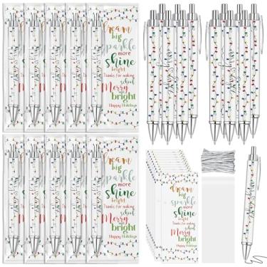 Imagem de Sayglossy 50 conjuntos de canetas esferográficas de Natal com estampa de luzes coloridas com marcadores de livro inspiradores para lembrancinhas de festa escolar de professores