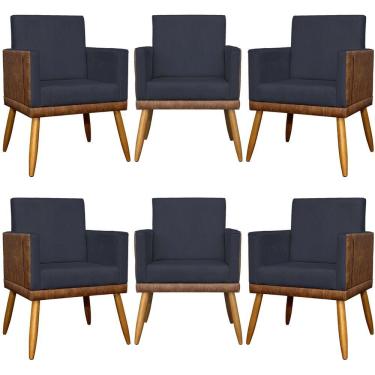 Imagem de Kit 6 Poltronas Decorativas Para Escritório Lis Corino e Pé 30cm - Preto Suede Corino