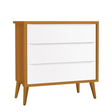 Imagem de Cômoda Infantil 3 Gavetas Theo Retrô Branco/savana Com Pés Amadeirado - Reller Móveis Branco/savana