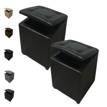 Imagem de Kit 2 Puff Bau Guarda Objetos Estofado Decoração Assento Conforto Decoração Adequado para uso doméstico e no escritório(Preto Corino)