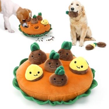 Imagem de Skylety Conjunto de 7 peças de brinquedos interativos para cães de batata-doce com petisco, quebra-cabeça escondido e pelúcia estridente, brinquedos duráveis para cães pequenos e médios, treinamento e